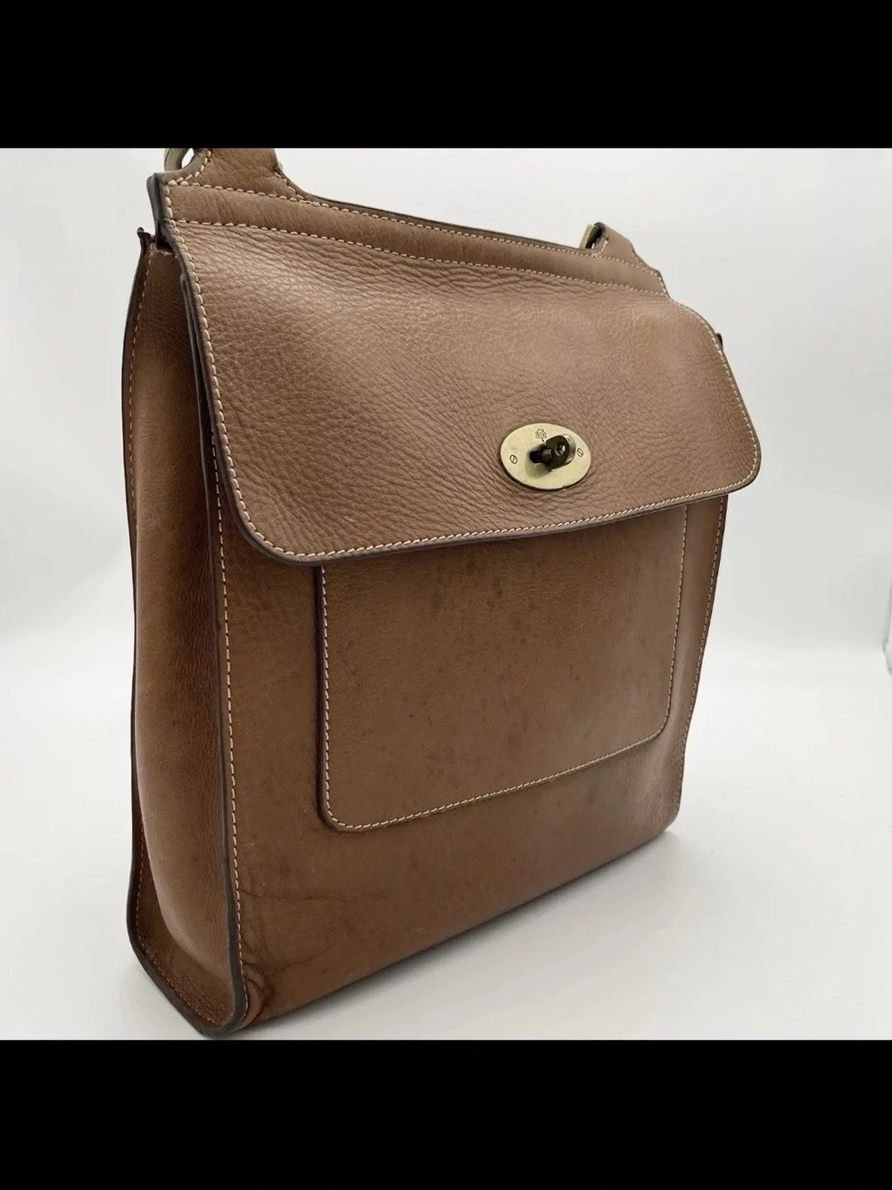 Mulberry Brown Leather Messenger Bag with Dark Brown Strap